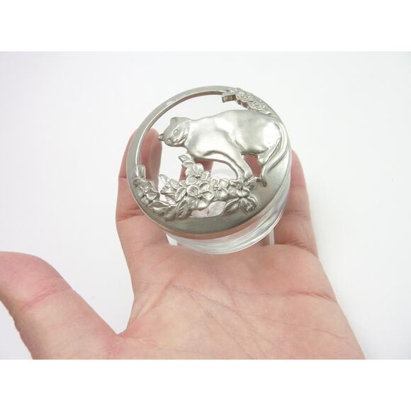 Seagull Pewter Pot Potpourri Bowl & Lid Cat With Flowers Design Canada 1988 - Picture 5 of 6